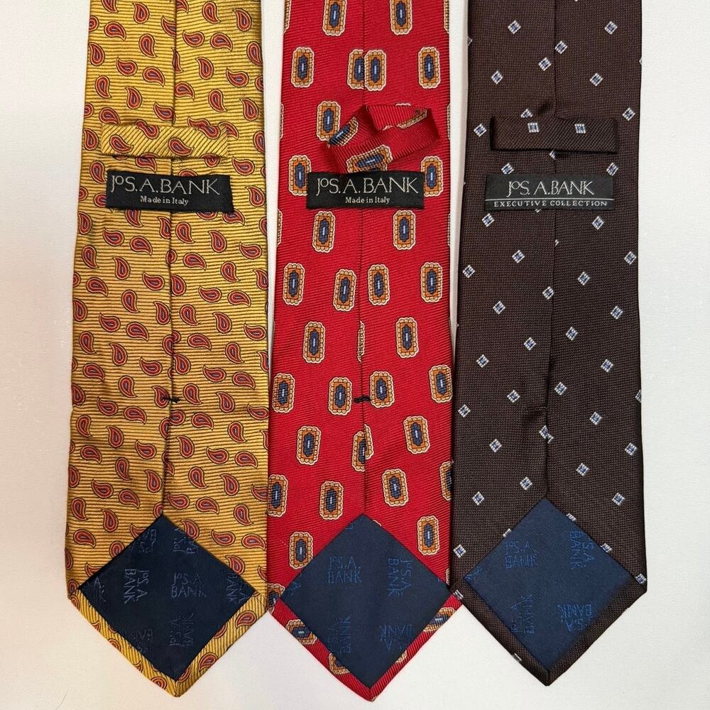 Jos. A. Bank Men’s 100% Silk Tie Bundle of 3 Brown Red Gold Executive Italy